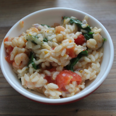 Risotto mit Garnelen Spinat
